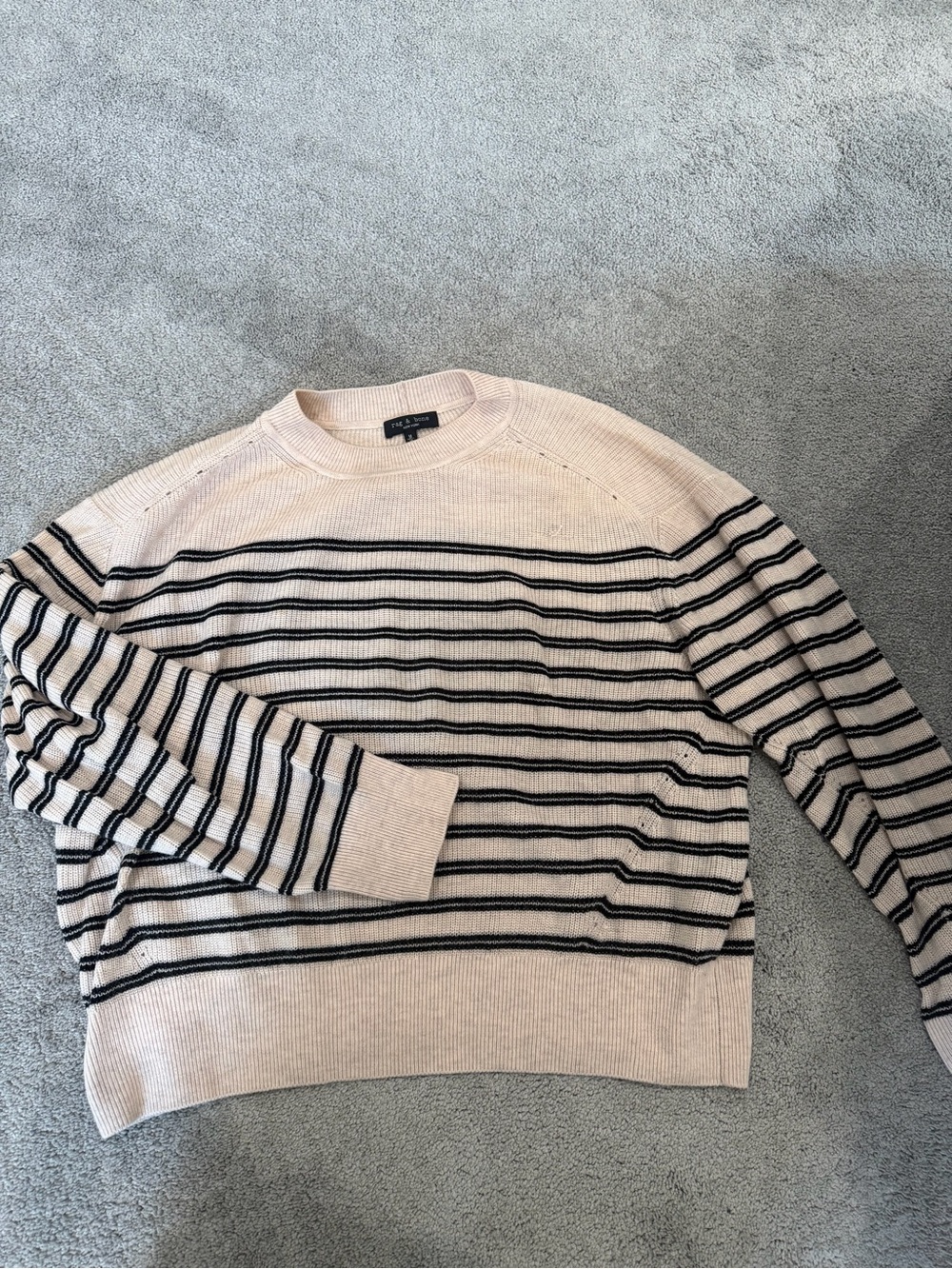 rag & bone Cream Crewneck Sweater with Black Stripes